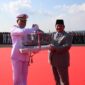 Menteri Pertahanan (Menhan) Prabowo Subianto Menghadiri Upacara penyerahan dua kapal di Dermaga Madura, Koarmada II Ujung, Surabaya, Senin, 14 Agustus 2023. (Dok. Tim Media Prabowo Subianto)
