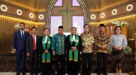 Menko PMK Muhadjir Effendy saat peresmian Gedung Gereja BNKP Jemaat Depok, Jawa Barat, Minggu (08/10).