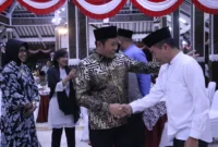 Plt Bupati Subandi dalam acara malam tasyakuran HUT ke-79 RI di Pendopo Delta Wibawa.