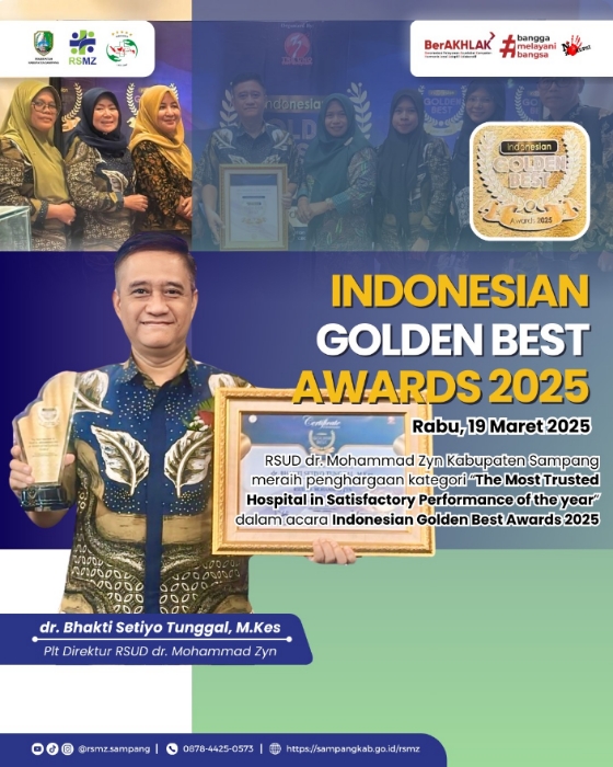 dr. Bhakti Setiyo Tunggal, M.kes Plt. Direktur RSUD Dr. Mohammad Zyn saat terima penghargaan di Ballroom, Hotel Marcure Grand Mirama Surabaya, Rabu (19/03/2025).